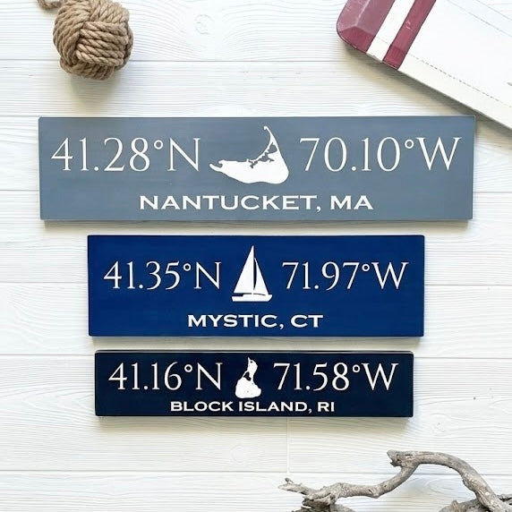 Custom Coordinates Handcrafted Wooden Sign Block - Small