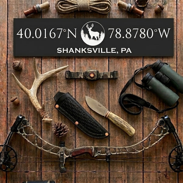 Lodge & Lake Collection | Custom Hunting Coordinates Sign – Large