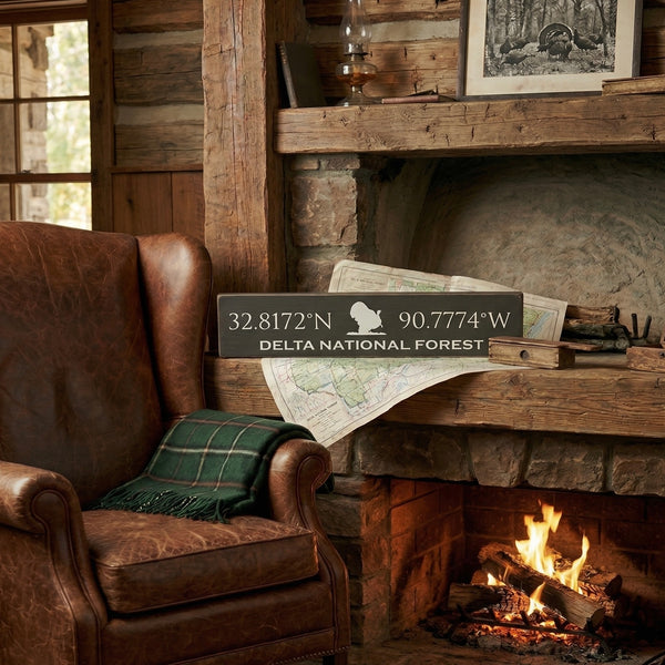 Lodge & Lake Collection | Custom Hunting Coordinates Sign – Small