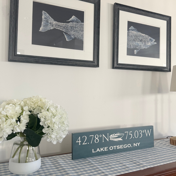 Lodge & Lake Collection | Custom Fishing or Hunting Coordinates Sign – Large
