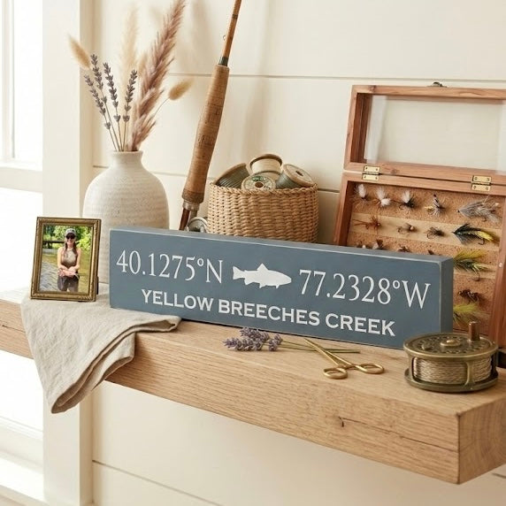 Lodge & Lake Collection | Custom Fishing or Hunting Coordinates Sign – Small