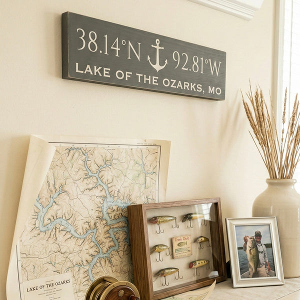 Lodge & Lake Collection | Custom Fishing or Hunting Coordinates Sign – Large