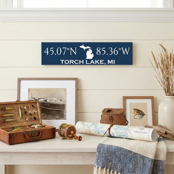 Lodge & Lake Collection | Custom Fishing or Hunting Coordinates Sign – Large