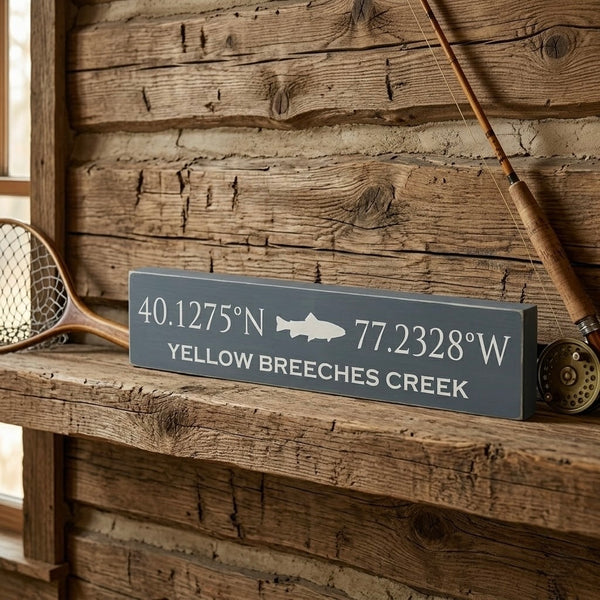 Lodge & Lake Collection | Custom Fishing or Hunting Coordinates Sign – Small