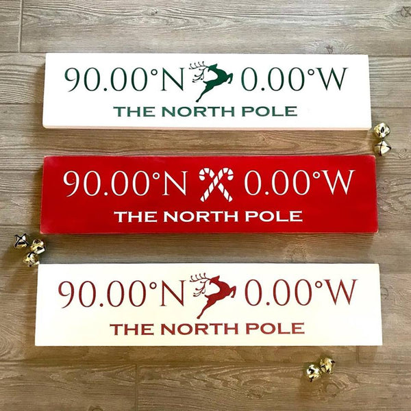 The North Pole Coordinates Handcrafted Wooden Sign