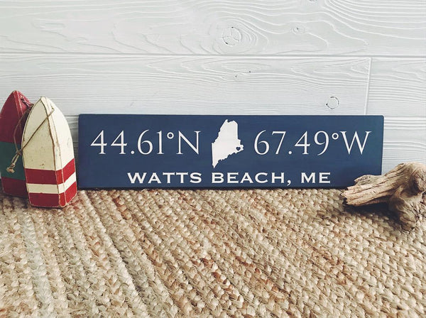 Custom Coordinates Handcrafted Wooden Sign - Large